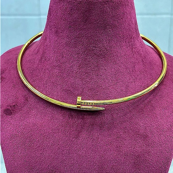 Gold Nail Choker Necklace No Stones - Picture 4 of 9